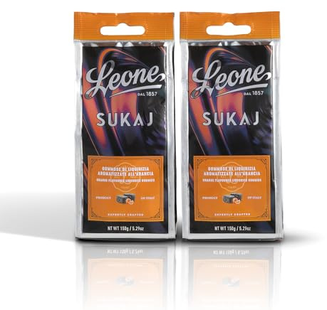 Leone dal 1857 - Sacchetto Caramelle Liquirizia Sukaj - Caramelle Gommose alla Liquirizia aromatizzata all'Arancia - 2 Sacchetti da 150gr (2 x 150gr)