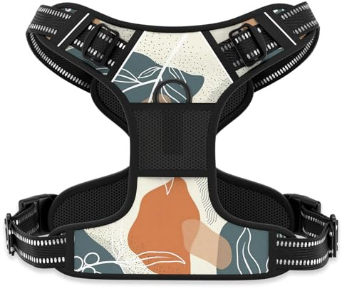 Rnivvi Hundegeschirr, kein Ziehen, niedliches Boho-reflektierend, Größe XL, verstellbar, weich gepolsterte Weste für große Hunde, robuste Haustierweste mit Griff für Spaziergänge, Training, Blätter