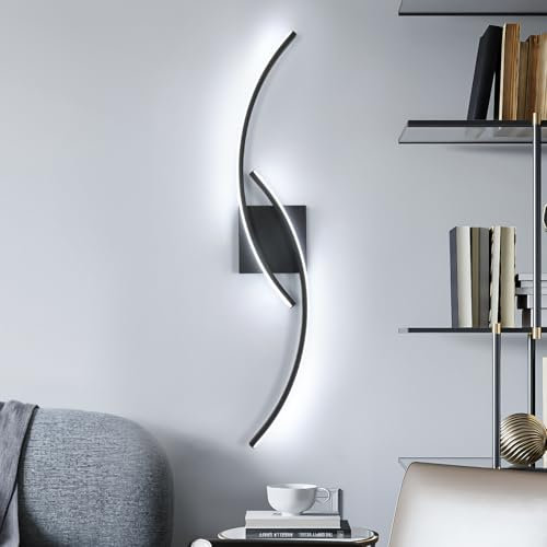 Comely Applique Murale Intérieure LED, Noir Lampe Murale Moderne, 27W Design Simples Luminaire Murals en Acryliquel pour Chambre, Salon, Hôtel, Escalier, 6500K Lumière Blanche Froide