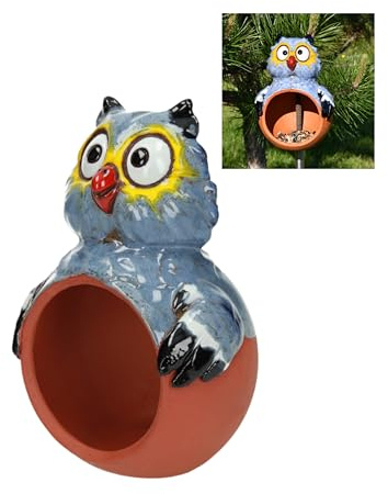 Midene Gartenstecker Keramik Handgefertigt - Gartendeko für Draußen Wetterfest - Garten Deko Keramik - Vogelfütterer Gartenfiguren & Gartenstatuen - Eule