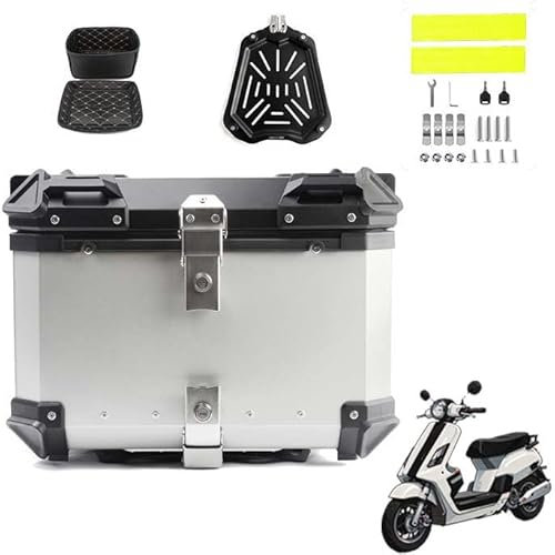 BLAFT Motorradkoffer Topcase für Kymco X Town Ct250 Ct300 Xciting 250/300, Wasserdicht Topcase Aluminium Motorrad Heckbox Reisen Motorradkoffer für Lagerung Helm Motorradkoffer,55L-Silver