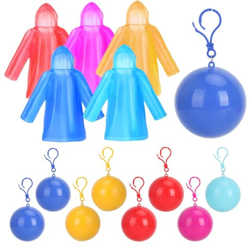 YFPOPONE 8 stycken regnponcho boll, regnponcho färgglad regnponcho festival vattentät, engångsregnponcho vuxna för kvinnor och män, regncape genomskinlig för festival och camping semester,