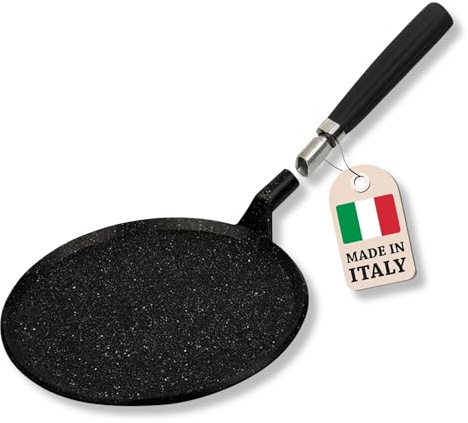 pentolpress Sartén para crepes de granito (30 cm de diámetro), sartén para crepe para inducción, sartén súper resistente a los arañazos, antiadherente fabricada en Italia, sartén para crepes con mango
