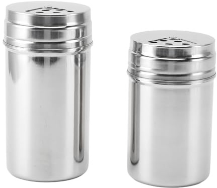 Sunicon 2 Pezzi Shaker per Spezie, Acciaio Inossidabile 304 Fori di Versamento Regolabili Dispenser di Condimento Contenitore Shaker per Sale in Polvere Zucchero Cannella Pepe per (Type 3)