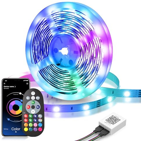 ACICILI LED Strip 10m, RGB LED Streifen mit App-Steuerung, Bluetooth Led Lichtband Selbstklebend Sync mit Musik, Flexibel LED Lichterkette für Weihnachtsdeko, Küche, Party