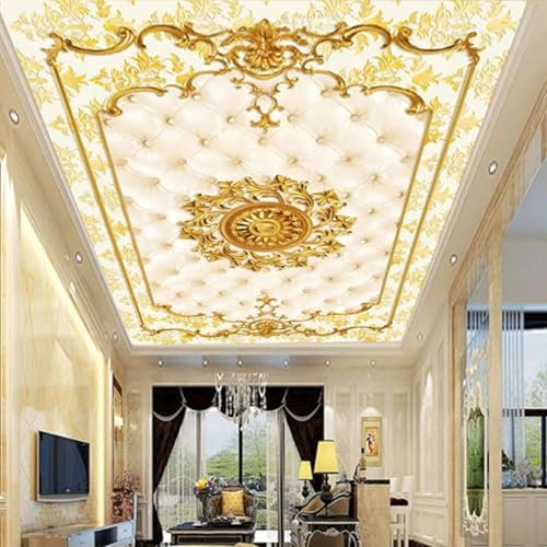 YIBUHANG Wandbild 3D Wohnzimmer Tapete Retro Gold geprägte weiche Tasche Schlafzimmer Heimtextilien Hintergrund Wandkunst Seidenstoff Aufkleber