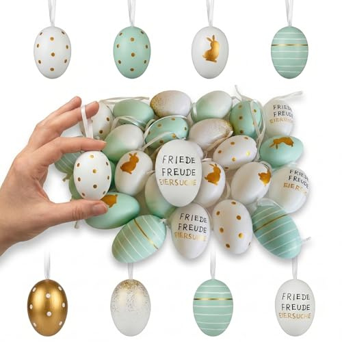 khevga 24er Set 6cm Deko Ostern: Osterdekoration Ostereier mit Band zum Aufhängen