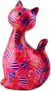 Pomme Pidou Spardose Katze Grösse M 12,5x10,3x21 cm Pink mit Herzen (D)