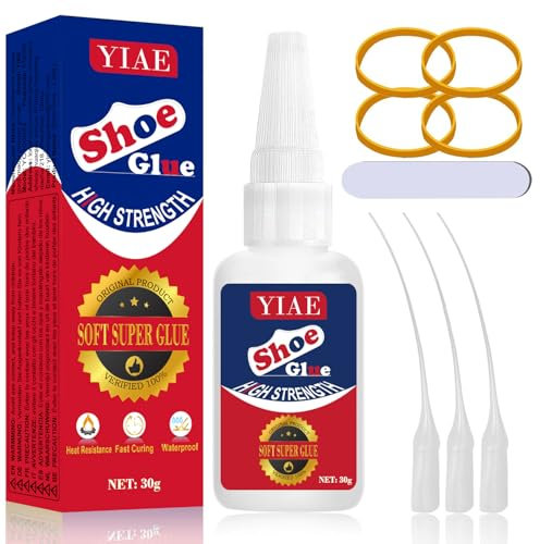 Schuhkleber 30g, YIAE Hochfester Wasserdichter Reparaturkleber für Schuhe & Leder | Schnelltrocknender Flexibler Klebstoff mit Anti-Verklebungsdeckel & Präzisionswerkzeugen