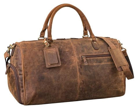 STILORD Jermaine Vintage Leder Reisetasche Groß Handgepäck Weekender Damen Herren Duffle Bag Echt Leder-Tasche Travel Bag zum Umhängen Wochenend Tasche mit Schuhfach Farbe:Colorado - braun