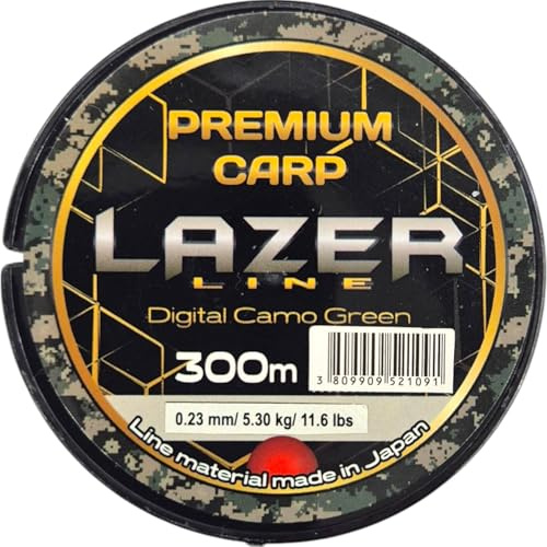 LAZER LINE Premium CARP Monofil Angelschnur 300m Dia 0,23mm Test 5,3kg | Barsch & Zander Angel - Spinner Angeln - Raubfisch Rig - Monofilament Angelsehne - Nylonfaden Vorfach – Vorfachschnur