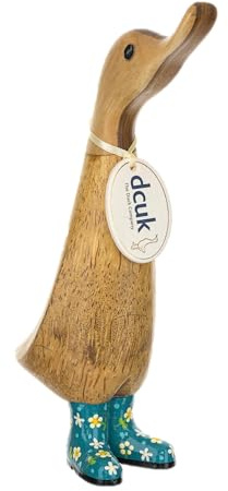 DCUK Teal Floral Wellies Wooden Duck Ornament