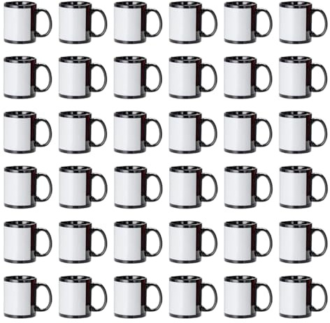 GAFFCO Sublimation Mugs 11oz 36 Pack Full Black Color with White Patch Mugs Large Handle Coffee Mug
