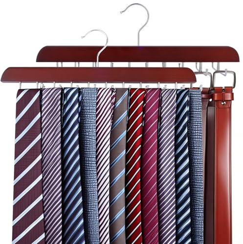 Gosknor 2uds Rojo Percha Corbatas y Cinturones, Acero Inoxidable Organizador Corbatas con 20 Ganchos Plegables Multiusos Giratorio 360° Soporte Cinturón para Organizador Armario Accesorios Hombres