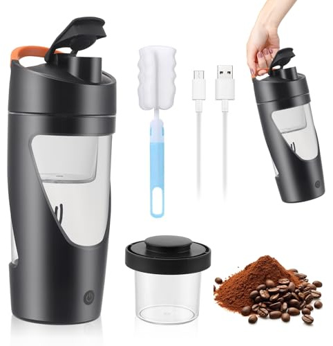 Electric Protein Shaker Bottle 700ml, USB Rechargeable Blender Cup for Protein Shakes & Smoothies, BPA-Free Tritan, 7500 RPM Powerful Mixing, Leak-Proof Portable Shaker with Storage Compartment(Black)