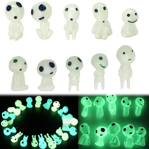 LUMOOM 20 unidades de espíritus del bosque luminosas figuras de elfos de la princesa Mononoke, figuras luminosas para jardín, planta en maceta, jardín en miniatura, dormitorio (azul + verde)