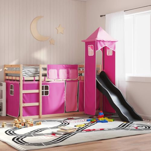UJCHVHN Item-Bunk Bed without Mattress with Slide and Curtains Pink 90x200 cm,Beds & Accessories,Beds & Bed Frames