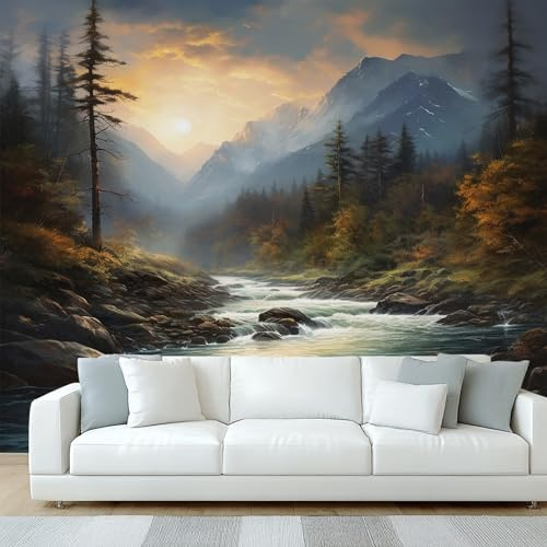 Generisch Tapete Berg Wald Wohnzimmer Schlafzimmer, Fototapete Natur Landschaft Wand Deko, Wallpaper, Wandtapete, Mustertapete, vliestapete, 416 x 254 cm