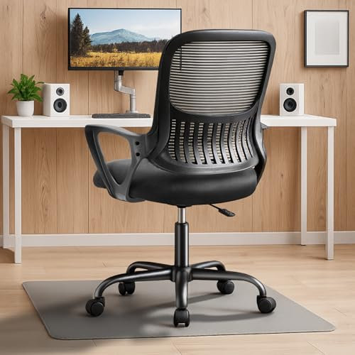 DUMOS Bürostuhl Ergonomisch Schreibtischstuhl mit Lendenwirbelstütze Verstellbaren Armlehnen Drehstuhl Höhenverstellbarer Office Chair Bürostühle Geeignet für Büro und Schlafzimmer（Schwarz）