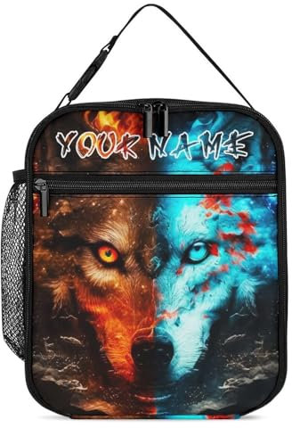 BHHJKK Lonchera personalizada de lobo – Bonita lonchera reutilizable con diseño de lobo para mujeres, hombres y niños, pequeña lonchera portátil plegable con aislamiento para la escuela, el trabajo