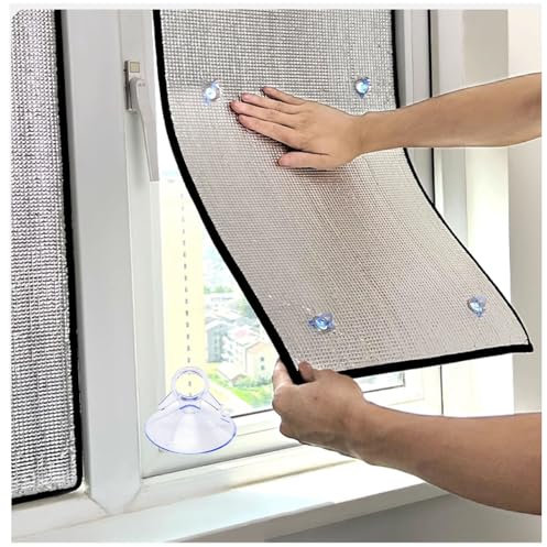 LJDJRHXH Reflektierende Fensterfolie | Sonnenschutzfolie Doppelte Aluminiumfolie | 100% Sichtschutz & Verdunkelung | Wärmeisolierende Alufolie mit Saugnapf für Dachfenster Balkon(90 x 120cm)