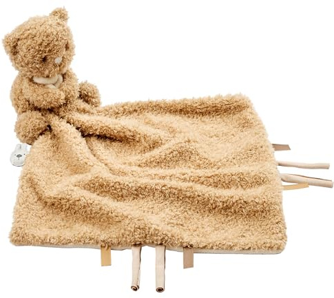 Nattou Schnuffeltuch Bär mit Befestigung für Schnuller, 27 x 27 cm, 100% Polyester, Teddy, Braun