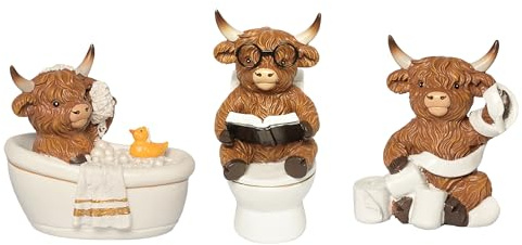 YeehaWhoo Highland Cow Bathroom Decor, Highland Cow Gifts for Women, Cow Figurine with Bathtub/Toilet/Tissue, Xmas Rustic Resin Ornaments Statue for Farmhouse Kitchen Home Table Christmas Decoration