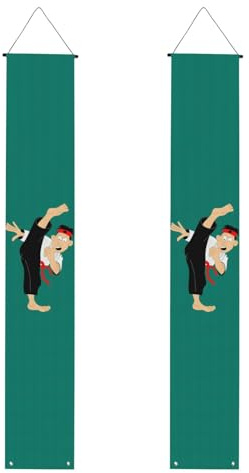 Halloween-Türbanner mit Cartoon-Karate-Druck, Veranda-Banner für Haustür, Innen- und Außendekoration