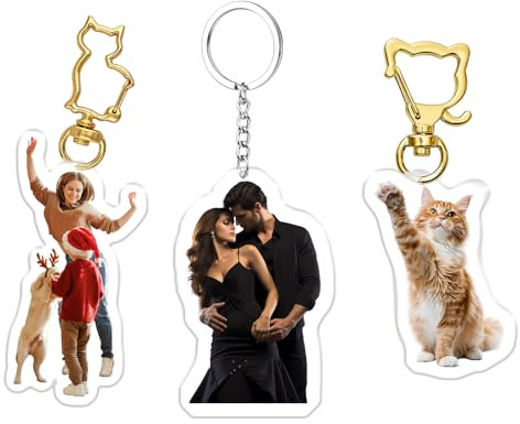 XSTZR Porte-clés photo personnalisé en acrylique pour animal de compagnie – Porte-clés personnalisé avec image de chien et de chat, porte-clés en acrylique transparent cadeau commémoratif pour les