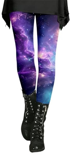 Galaxy Leggings dam, färgglada leggings, stretch, galaxkostym, universum, hög midja, yogabyxor, Render långa sportleggings, karnevaldräkter, festival outfit, karnevaldräkter, kvinnor, svart, XL