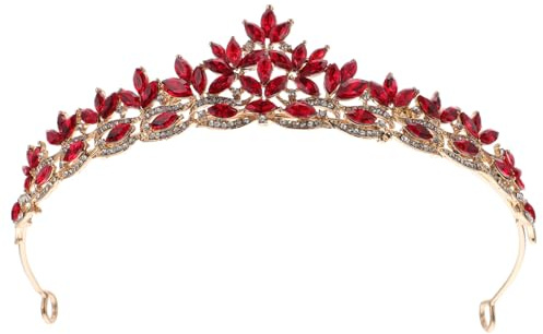 PACKOVE Couronne de Mariée Rouge en Strass Alliage, Bandeau à Strass Élégant pour Mariage, Accessoires Cheveux Femme, Bijou de Cheveux Décoratif pour Cérémonie et Fête