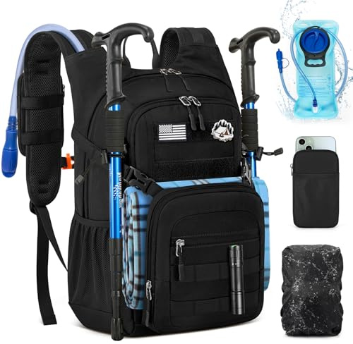RAINSMORE Wanderrucksack 18L mit 2L Blase & Regenschutz | Leichter Trinkrucksack für Laufen, Radfahren, Biken, Klettern，Lsolierte Trinkblase, Molle-System, Wasserdichtes ,Nylon
