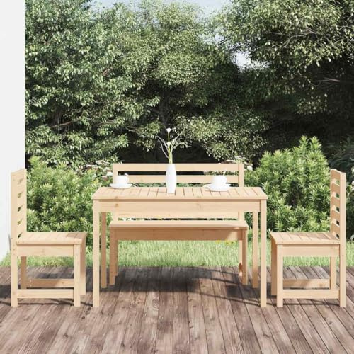 FWIKDUN Massivholz Gartenmöbel Essgruppe 4-TLG. aus massivem Kiefernholz - Klassische Gartengarnitur für Terrasse und Balkon als Gartenmöbel Set