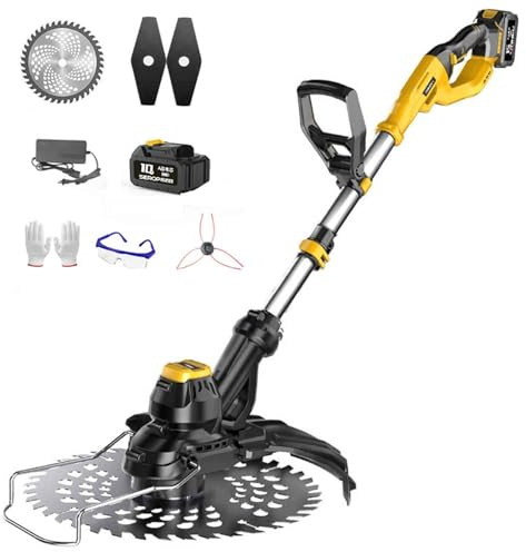 Cortacésped eléctrico inalámbrico, cortacésped de mano con 3 cuchillas, desmalezadora ligera, incluye batería de 4.0 Ah y cargador