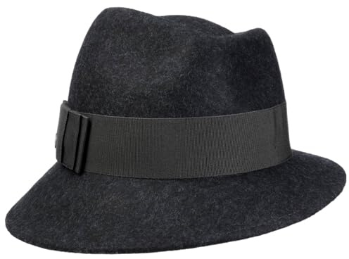 LIERYS Asym Melange Damenhut Made in Italy Wollfilz Unifarbener Filzhut mit Ripsband und Schleife Fedora Outdoorhut Damen Herbst Winter