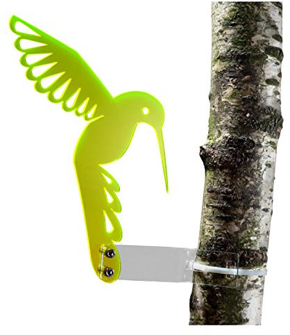 Sonnenfänger „Kolibri“ aus transparentem Acrylglas (Gelb), fluoreszierend -> leuchtende Kanten auch in den Abendstunden, 20 cm Höhe, incl. Montagematerial, Frost- und Witterungsbeständig