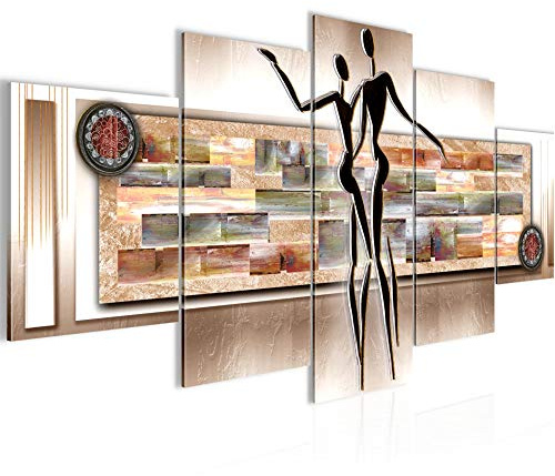 Runa Art - Quadri Astratto Figure 200 x 100 cm 5 Pezzi XXL Decorazione Murale Design Curvatura Nero 302351a