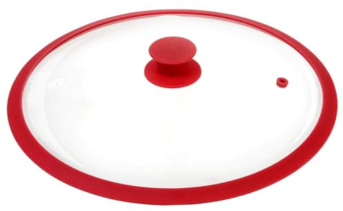 GRÄWE Deckel für Pfannen und Töpfe, Glasdeckel Pfanne 32 cm, Topfdeckel, Pfannendeckel, mit Silikonrand und Dampfaustritt - Rot