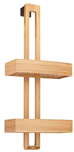 mDesign Duschablage ohne Bohren - Duschablage zum Aufhängen - Badhelfer aus Holz und Metall - Körbe für Duschzubehör - Farbe Bambus
