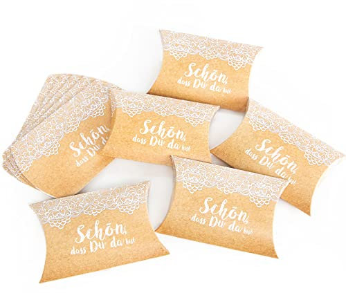 Logbuch-Verlag 25 kleine Gastgeschenke Schachteln SCHÖN DASS DU DA BIST weiß Kraftpapier-Optik Gäste Geschenke Hochzeit