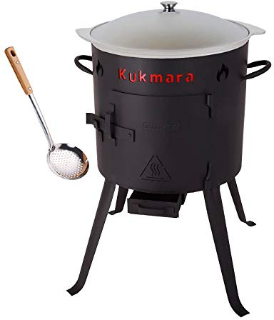 Set Utschak, 32 cm + 7 Liter Kasan Kazan aus ALU + Schaumlöffel/Feldküche Gulasch-Kessel Feuer-Ofen Outdoor
