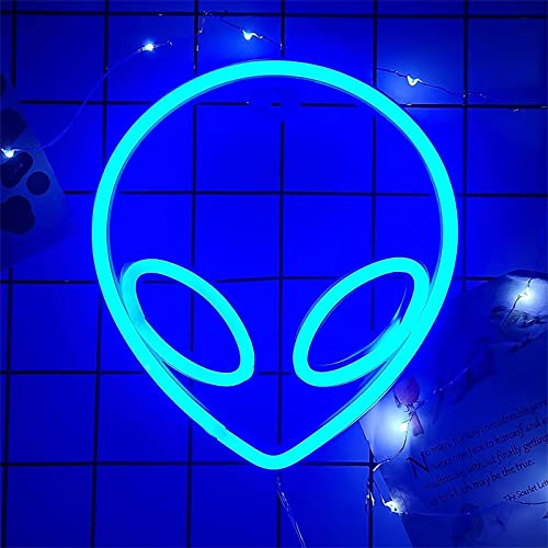 NIWWIN Blau Alien Neon Schild, Dekorative Wandleuchten,Stimmungslichter im Schlafzimmer,Kinderzimmerdekoration, Weihnachtsdekoration, Geburtstagsgeschenk. Akku oder USB