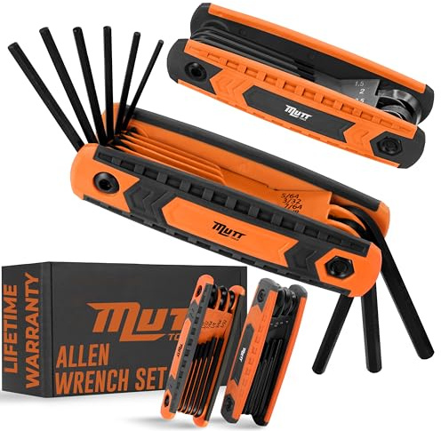 Mutt Tools 17pc Folding Allen Key Set - SAE & Metric Hex Wrench Set with Color-Coding - Compact Allen Wrench Tool for Bikes, DIY, Archery - Keys with Size Markings
