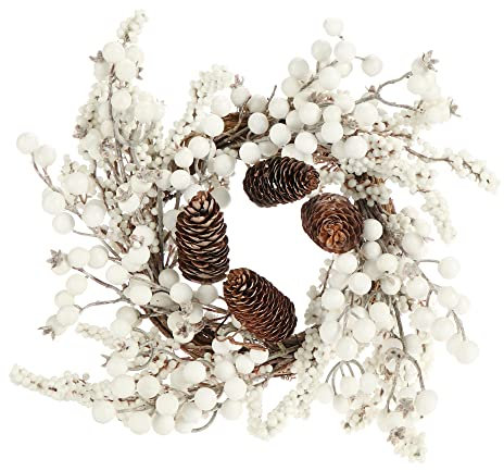 COM-FOUR® Türkranz Weihnachten - Adventskranz mit Pinienzapfen und weißen Beeren - Dekokranz - Weihnachtsdeko - Tischkranz - Weihnachtskranz