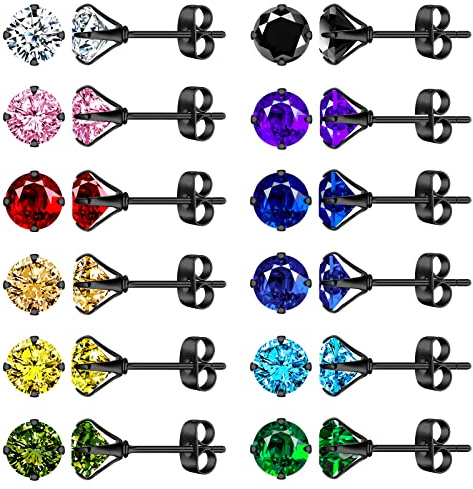 feilok 12 par 6 mm örhängen för män färgglada knoppörhängen herrörhängen kit rostfritt stål örhängen set smycken piercingar för man kvinna