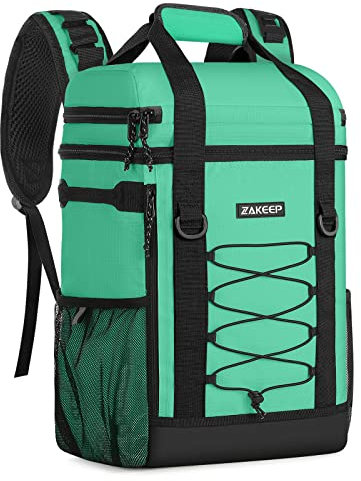 ZAKEEP Zaino refrigerante, 36 lattine, multifunzionale, a prova di perdite, con manico superiore imbottito, tasca in rete per campeggio e barbecue (verde menta)