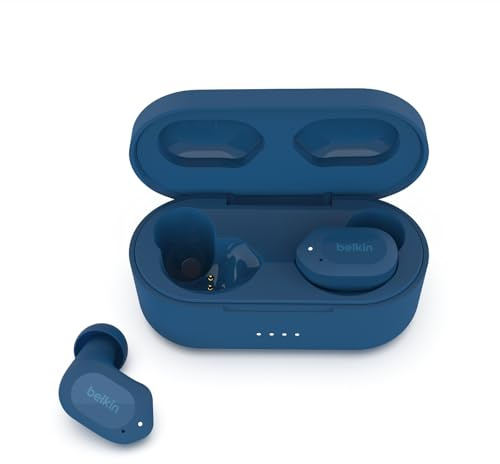 Belkin SOUNDFORM Play True Wireless In-Ear-Kopfhörer, 3 EQ-Voreinstellungen, schweiß-, spritzwasserfest, Schutzart IPX5, 38 Std. Betrieb für iPhone, Galaxy, Pixel usw. Blau, One Size, AUC005