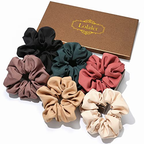 Lolalet scrunchies för kvinnor flickor, scrunchies av satinhår mjukare än silkeshårband, stora scrunchy hästsvanshållare med elastiska hårband för tjockt tunt lockigt hår -6-pack, stil E