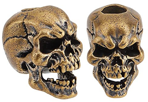 SUPERFINDINGS 2 STÜCKE Skull Lanyard Charm Messing European Antique Bronze Large Hole Paracord Cord Tool Bead Für Schlüsselanhänger Halloween Schmuckherstellung