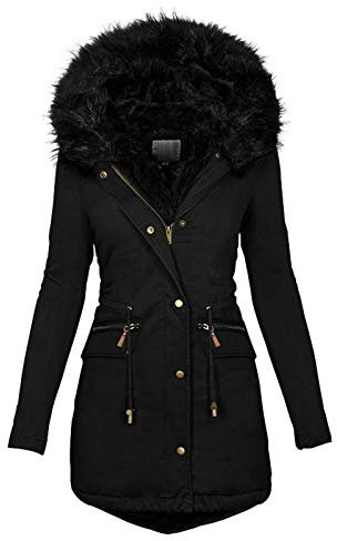 DeaAmyGline Winterjacke Damen Lang mit Fellkapuze Warm Gefütterte Winter Jacke Mantel Parka Lässig Wintermantel Fleece Dicke Winterparka Daunenjacke Trenchcoat Baumwolljacke Outdoorjacke
